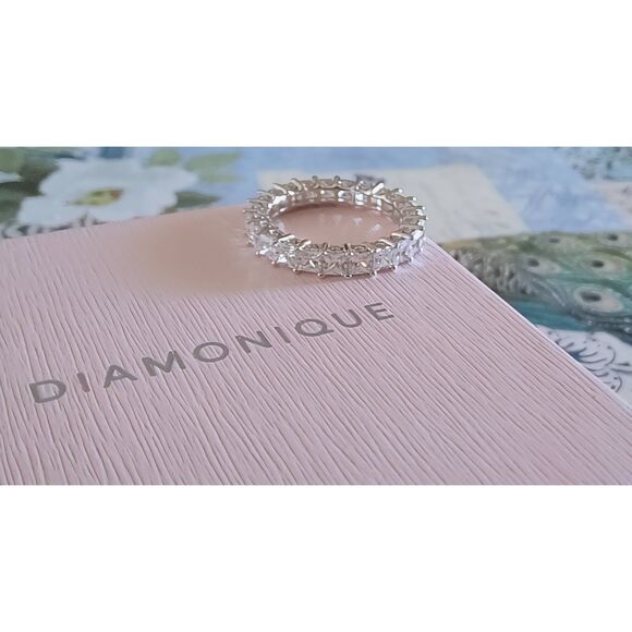 Stunning 4.5 Ct. DIAMONIQUE Princess Cut Eternity Band Ring Sz 8 - Picture 1 of 6